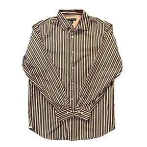 Banana Republic Mens Sz M 15-15 1/2 Brown/Orange Striped Classic Fit Shirt